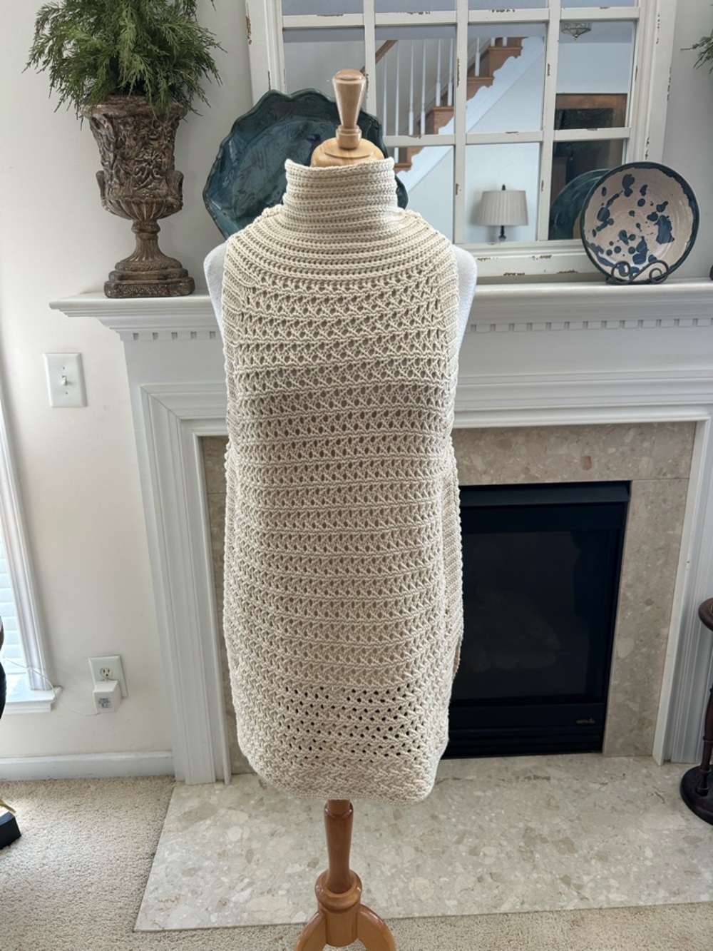 Free People Cream Crochet Sleeveless Turtleneck Sweater - Picture 2 of 8